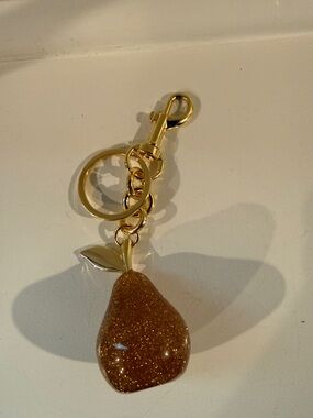 Gold Glitter Pear Keychain Charm - Women Accessories